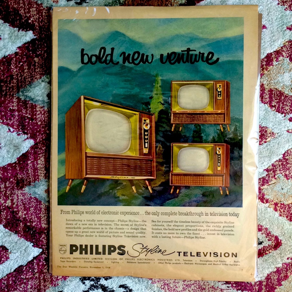 VINTAGE PHILIPS STYLINE TELEVISION ADVERTISING MAGAZINE PRINT